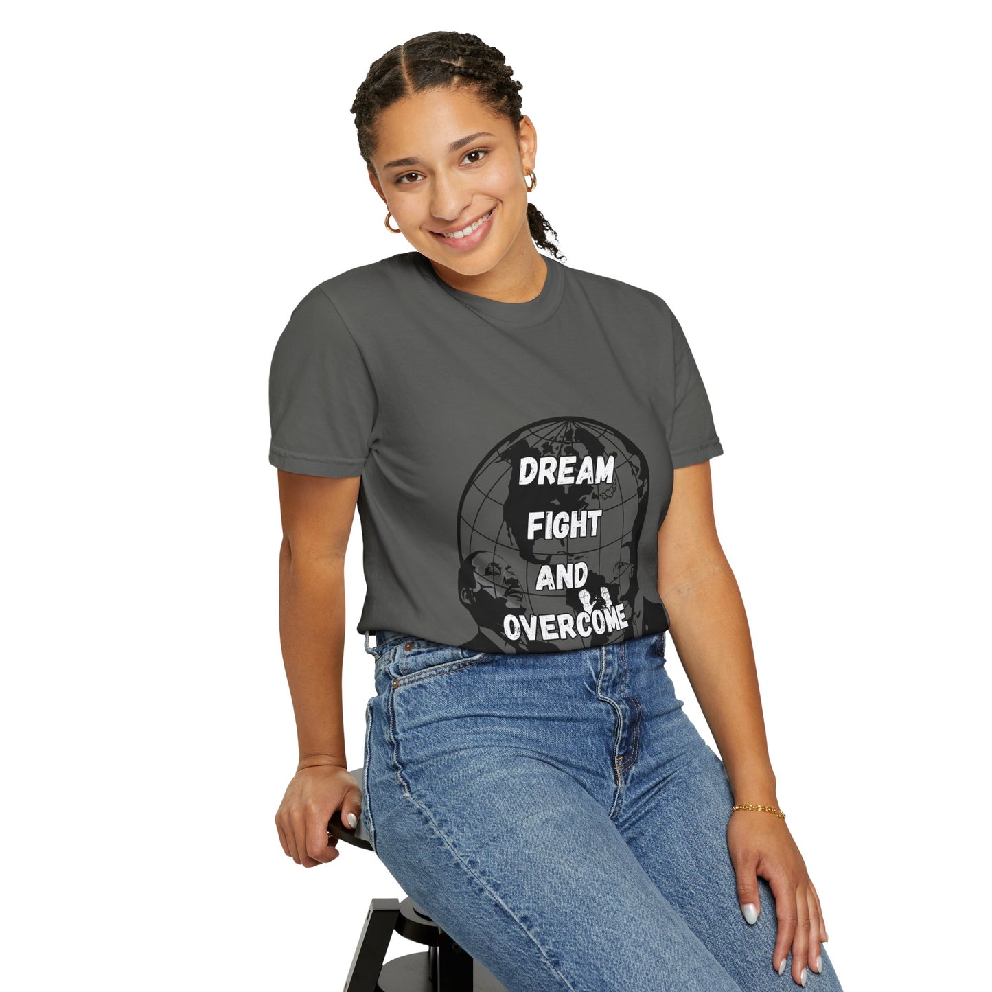 Unisex Garment-Dyed T-Shirt - 'Dream Fight and Overcome' Inspirational Tee